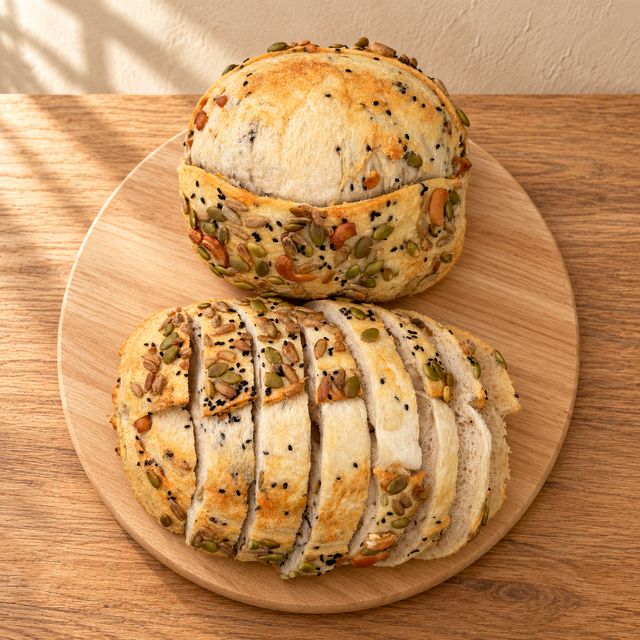 ซาวโดว์ Multigrain ก้อนเต็มและหั่นแผ่นบนเขียง